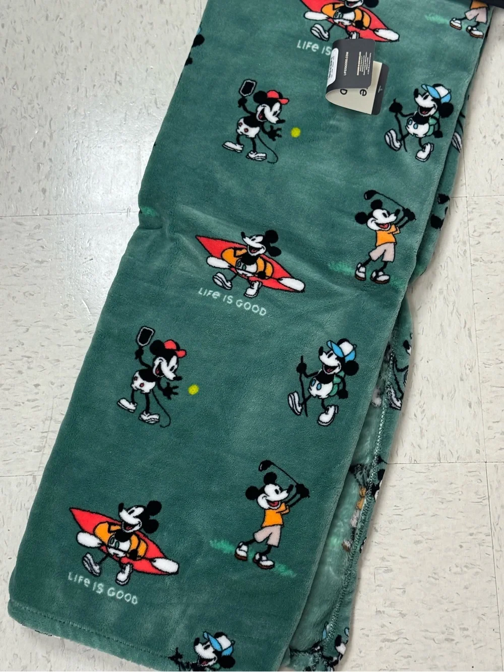 Green 'Life Is Good' Mickey Mouse Fleece Throw